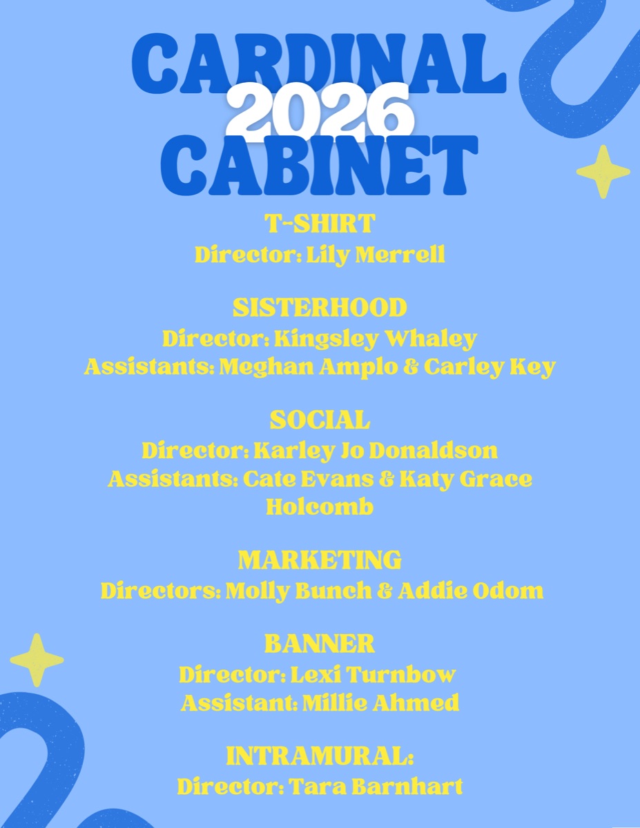 Blue retro poster listing the 2026 Cardinal Cabinet
