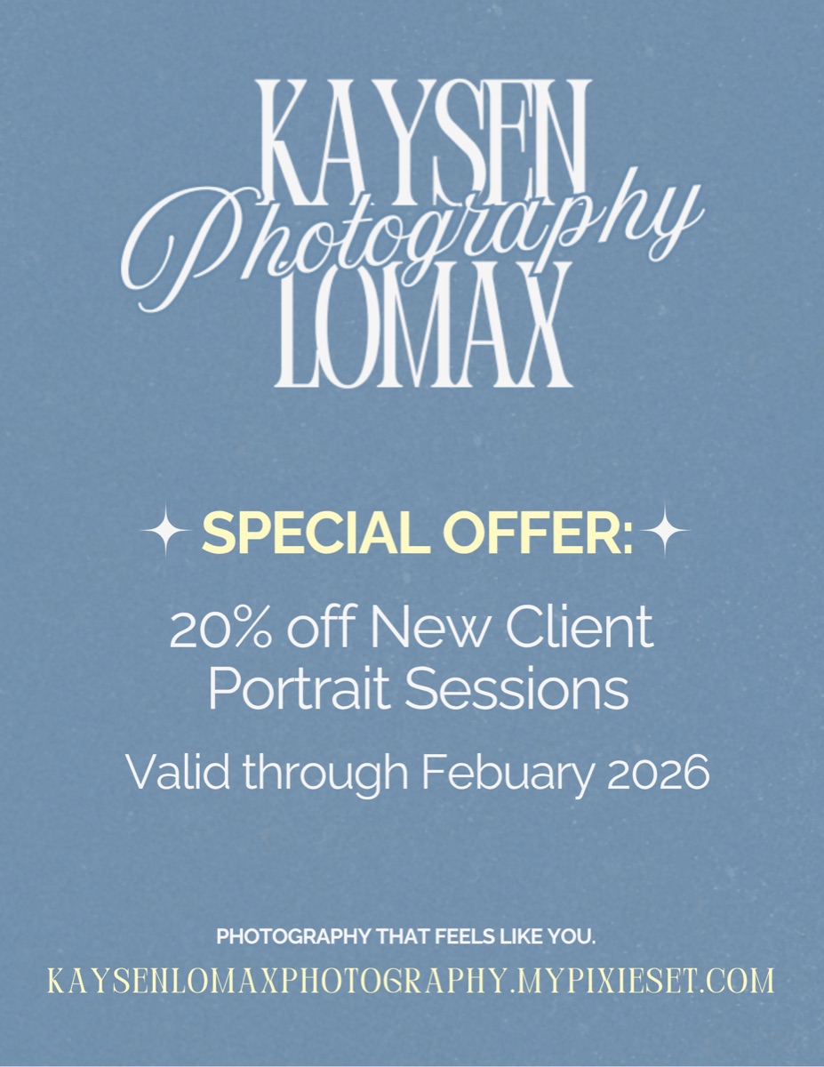 Blue flyer reading Special Offer, 20 percent off new client portrait sessions