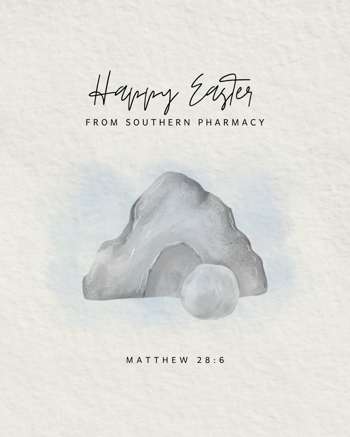 Watercolor Easter post reading Happy Easter from Southern Pharmacy