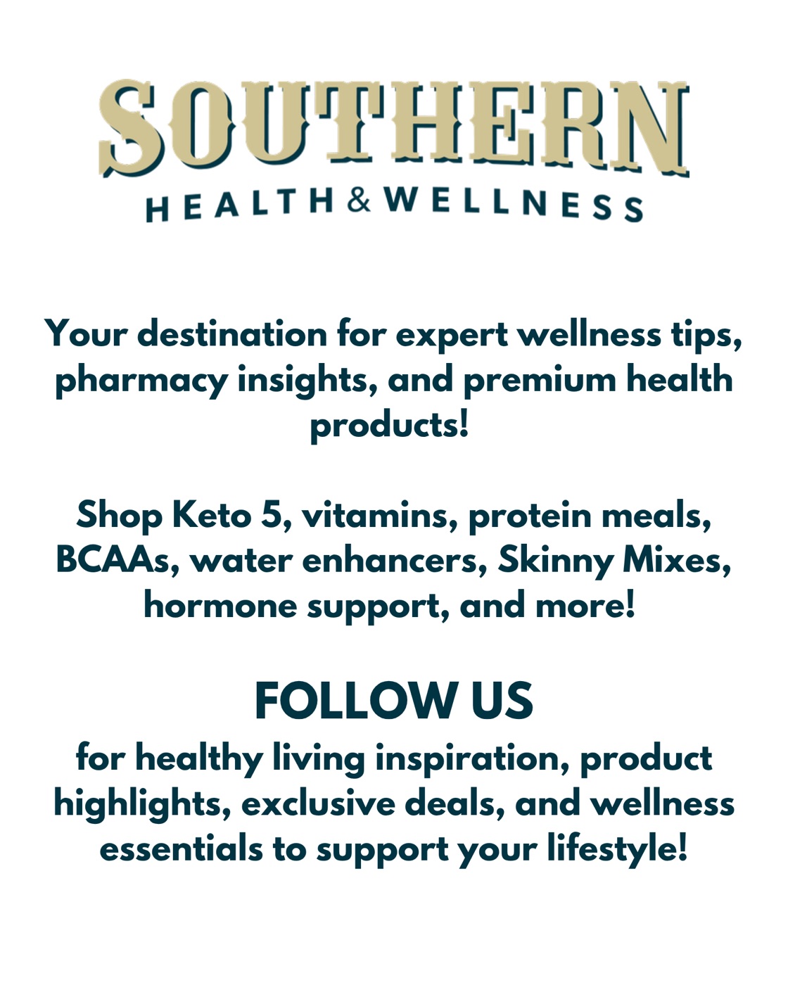 Southern Health and Wellness intro post in gold and teal type