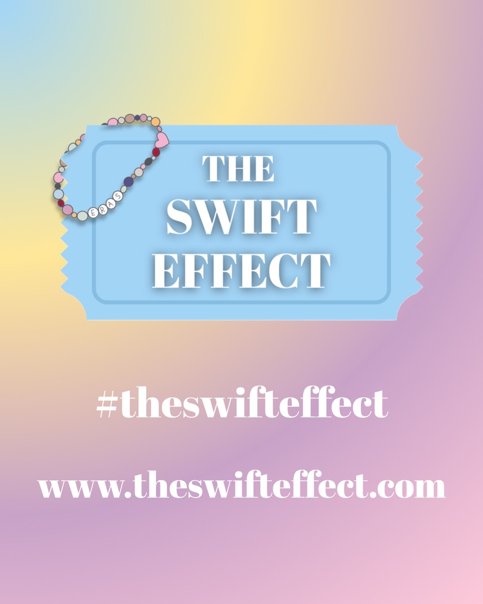 The Swift Effect ticket-stub logo with a beaded bracelet on a pastel gradient